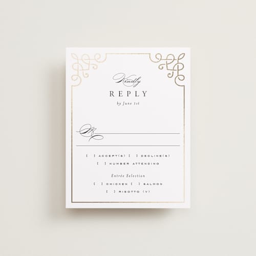 This is a pearl rsvp cards with foil pressed by Janean Hinger called intertwined printing on signature in standard