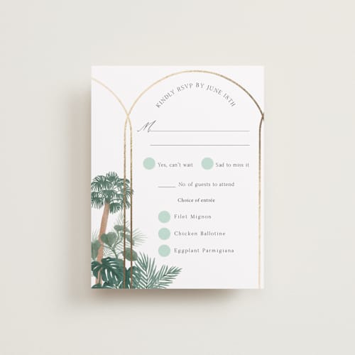 This is a seagreen rsvp cards with foil pressed by Elly called the greenhouse printing on signature in standard