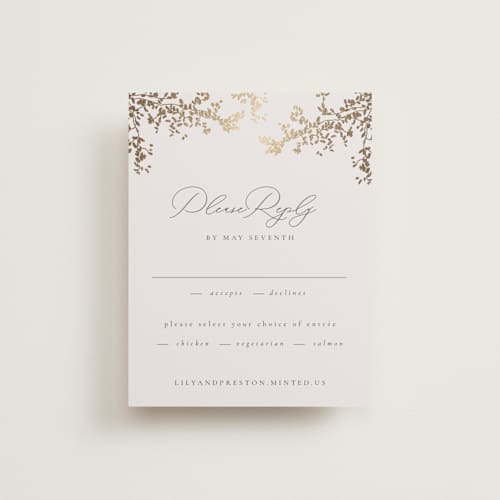 This is a luxe neutral rsvp cards with foil pressed by Design Lotus called forever and a day printing on signature in standard