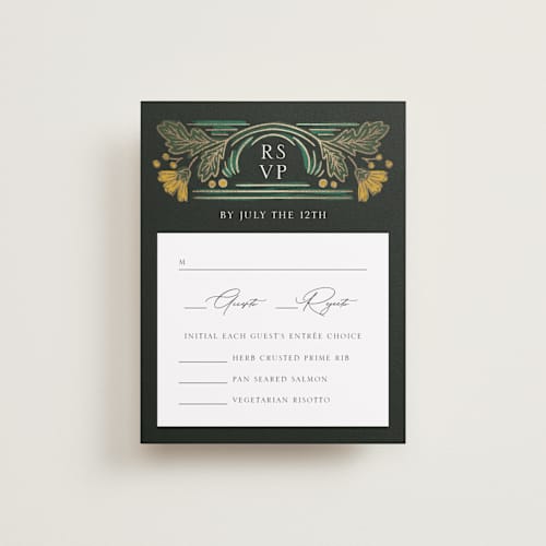 This is a buttercup rsvp cards with foil pressed by Jen Owens called embellished printing on signature in standard
