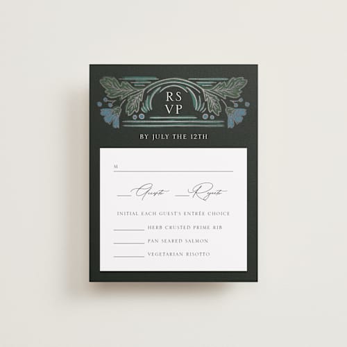 This is a bluebell rsvp cards with foil pressed by Jen Owens called embellished printing on signature in standard
