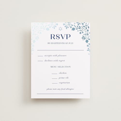 This is a royal rsvp cards with foil pressed by Nam Bourassa called pomegranate floral frame printing on signature in standard