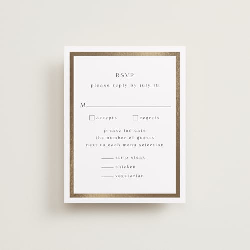 This is a latte rsvp cards with foil pressed by Stacy Maalouf called framed photo printing on signature in standard