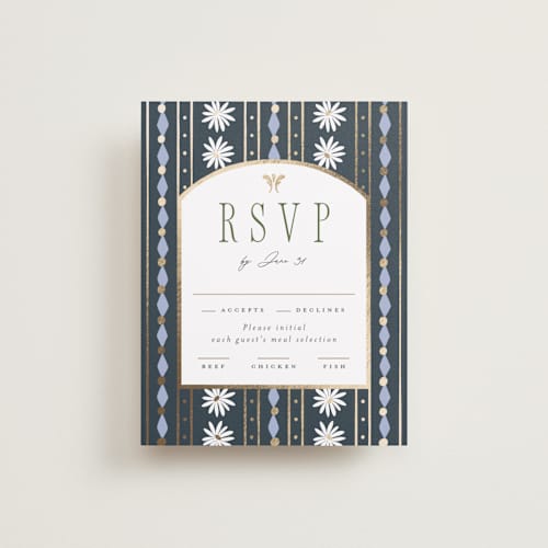 This is a periwinkle rsvp cards with foil pressed by Erin German called sadie printing on signature in standard