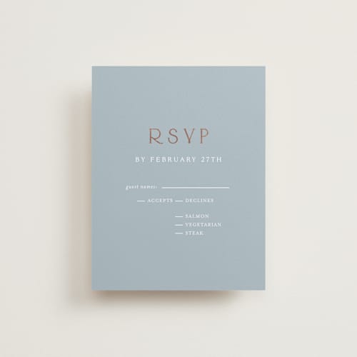 This is a provincial rsvp cards with foil pressed by Angela Thompson called gilded edge printing on signature in standard