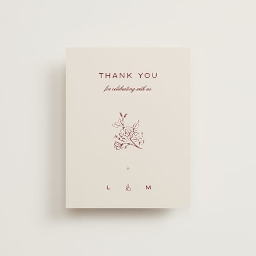 This is a rust wedding thank you cards with standard by Ani Somi called rose ink printing on signature in standard