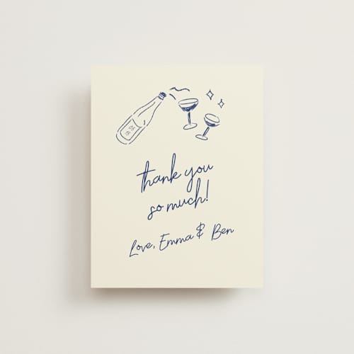 This is a blue velvet wedding thank you cards with standard by Helena Vitto called handwritten letter printing on signature in standard