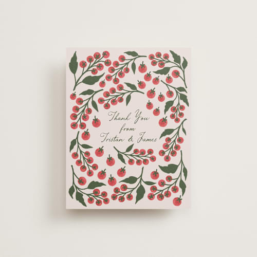 This is a tomato wedding thank you cards with standard by Katharine Watson called cherry tomatoes printing on signature in standard