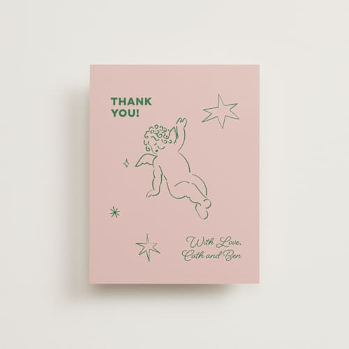 This is a avocado wedding thank you cards with standard by Helena Vitto called crazy little thing called love printing on signature in standard