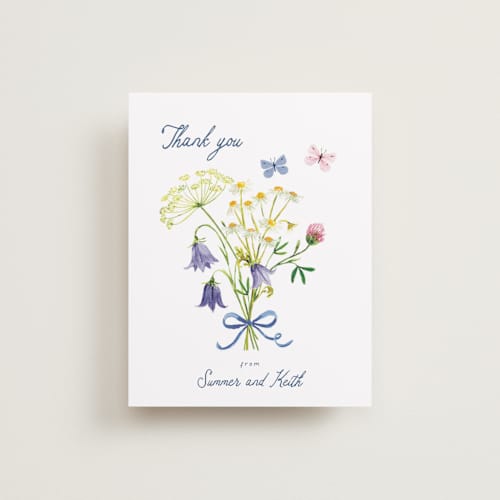 This is a ivory wedding thank you cards with standard by frau brandt called wildflower romance printing on signature in standard