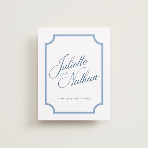 This is a bluebell wedding thank you cards with standard by Jessica Williams called marenza printing on signature in standard