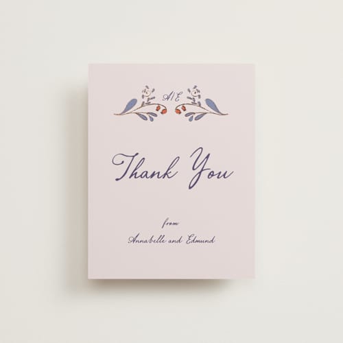 This is a wisteria wedding thank you cards with foil pressed by Monika Konieczna called together in bloom printing on signature in standard