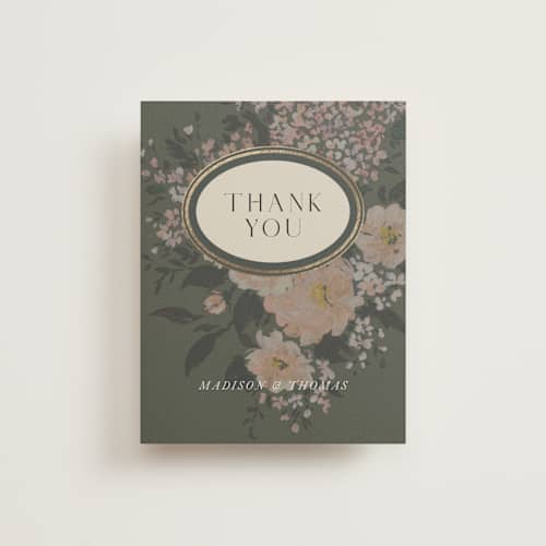 This is a thyme wedding thank you cards with foil pressed by Itsy Belle Studio called madison printing on signature in standard