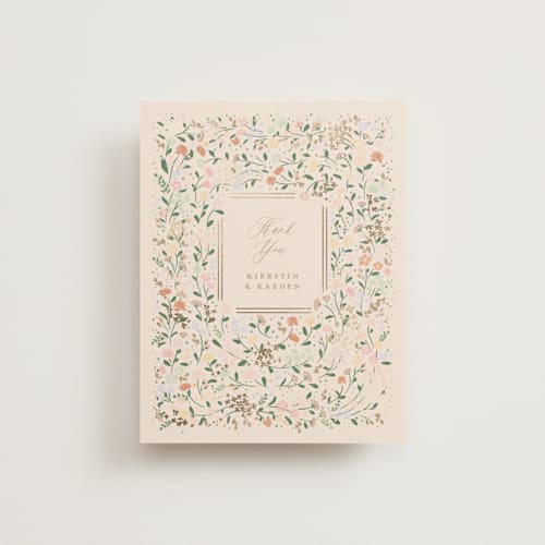 This is a ivory wedding thank you cards with foil pressed by Jennifer Wick called esther's garden printing on signature in standard