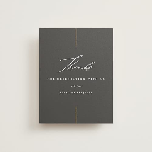 This is a iron wedding thank you cards with foil pressed by Erica Krystek called formal lines printing on signature in standard