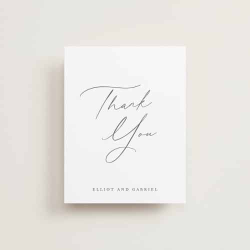 This is a pearl thank you postcards with standard by Hooray Creative called scripted names printing on signature in postcard