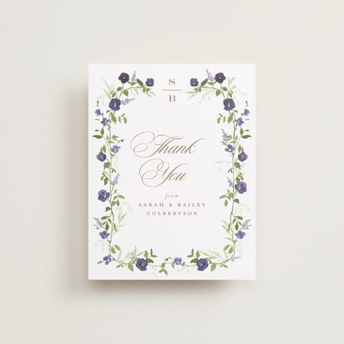 This is a iris thank you postcards with standard by Everett Paper Goods called wildflower trellis printing on signature in postcard