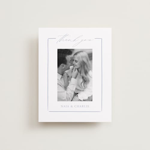 This is a pale cerulean thank you postcards with standard by Sabrin Deirani called ocean dreams printing on signature in postcard