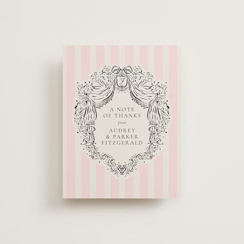 This is a peony thank you postcards with standard by Jackie Crawford called hand illustrated crest printing on signature in postcard