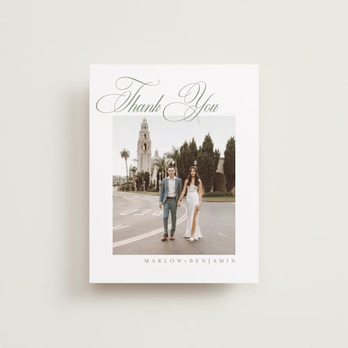 This is a garden thank you postcards with standard by Kelly Schmidt called chic script printing on signature in postcard