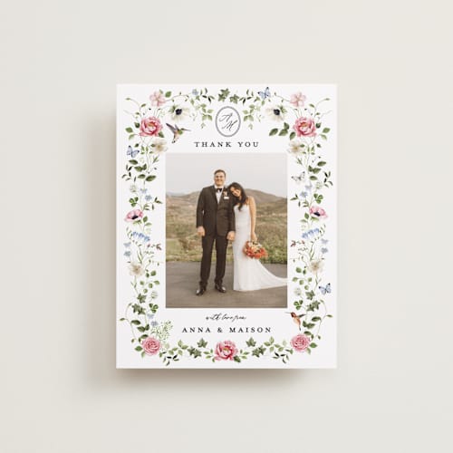 This is a peony thank you postcards with standard by Sarah Knight called ornate printing on signature in postcard
