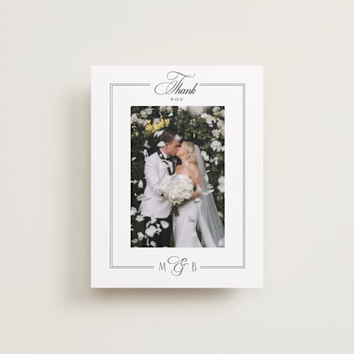 This is a tuxedo thank you postcards with standard by Nicoletta Savod called black tie elegance printing on signature in postcard