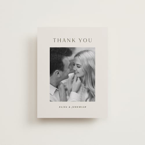 This is a almond thank you postcards with standard by Olivia Kanaley Inman called blockprint printing on signature in postcard