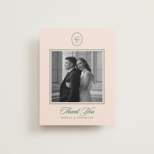 This is a emerald thank you postcards with standard by Creo Study called scripted printing on signature in postcard