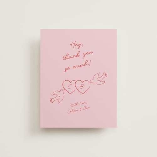 This is a peach thank you postcards with standard by Helena Vitto called the bird song printing on signature in postcard