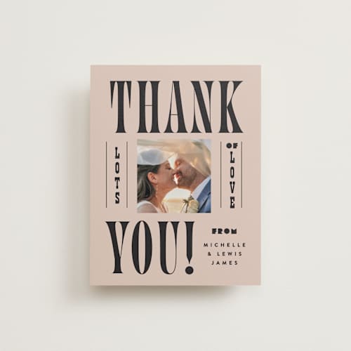 This is a noir thank you postcards with standard by Alethea and Ruth called bold stack printing on signature in postcard