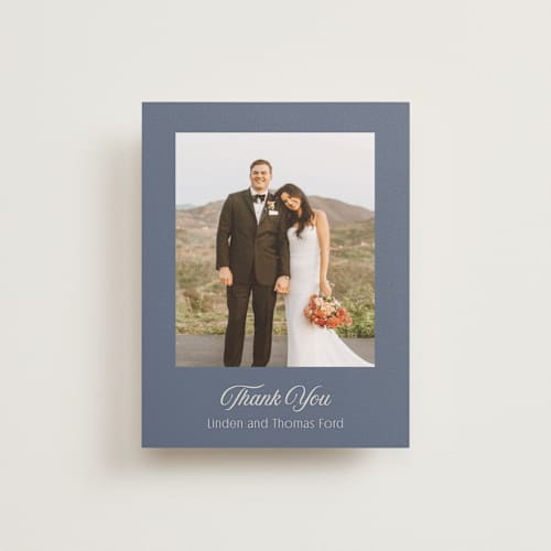 This is a french blue thank you postcards with standard by Nicoletta Savod called ritzy printing on signature in postcard