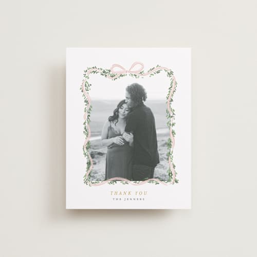 This is a blush thank you postcards with standard by Itsy Belle Studio called ribbonly frame printing on signature in postcard