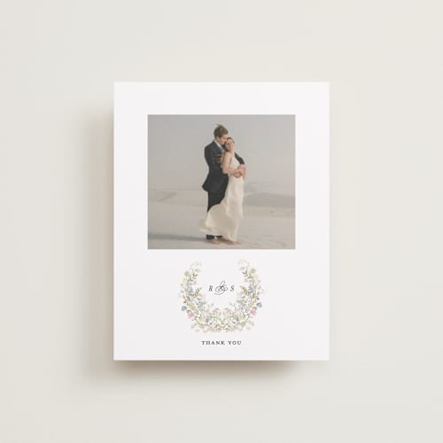 This is a sage thank you postcards with standard by Lori Wemple called flowering arch printing on signature in postcard