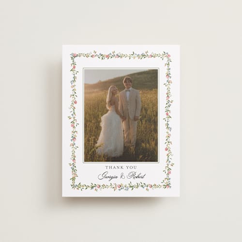 This is a blush thank you postcards with standard by Susan Moyal called monogramed printing on signature in postcard