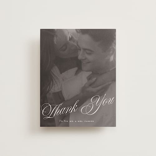 This is a ivory thank you postcards with standard by Paper Raven Co. called vintage romance printing on signature in postcard