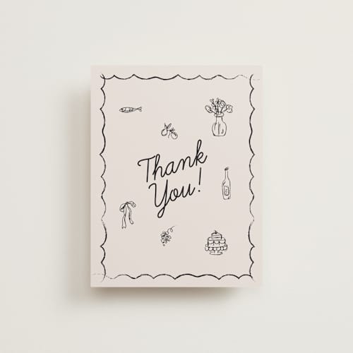 This is a ivory thank you postcards with standard by Aviva Atri called sketchbook love printing on signature in postcard