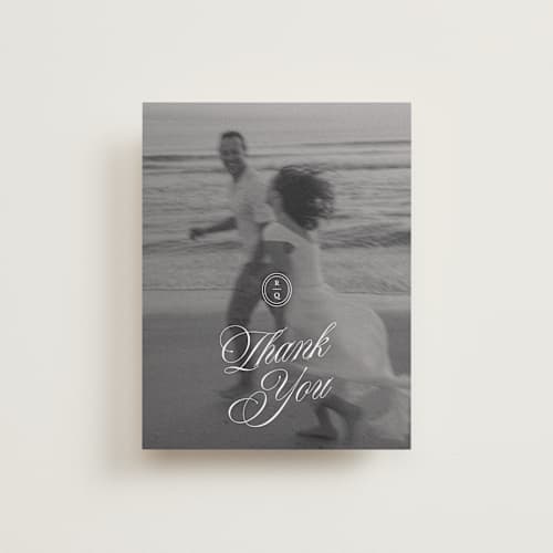This is a ivory thank you postcards with standard by Paper Raven Co. called vintage romance printing on signature in postcard