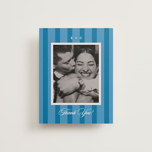 This is a cerulean wedding thank you cards with standard by Kristie Kern called the emma printing on strathmore in standard