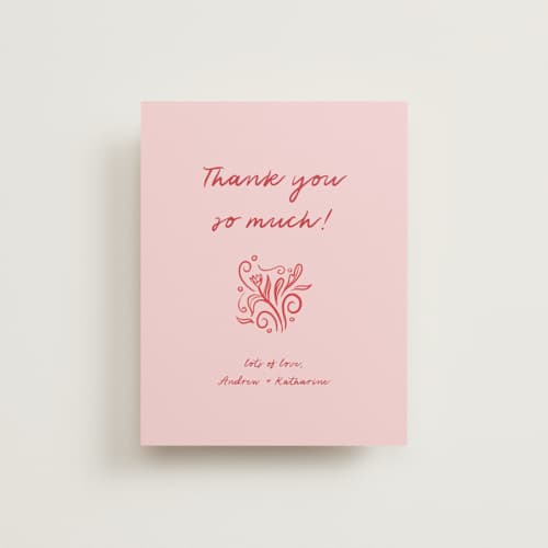 This is a brick wedding thank you cards with standard by Julia Liverton called love in bloom printing on strathmore in standard