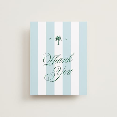 This is a low tide wedding thank you cards with standard by Susan Zinader called island palm printing on strathmore in standard