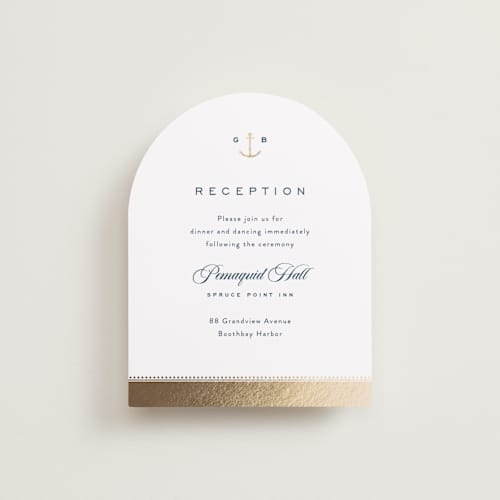 This is a royal navy foil stamped wedding invitations with foil pressed by Olivia Raufman called anchored printing on signature in standard