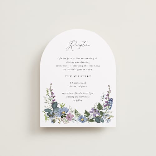 This is a lavender reception cards with standard by Susan Moyal called lilac bloom printing on signature in standard