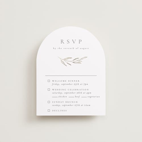 This is a moss rsvp cards with foil pressed by Kelly Schmidt called leaves printing on signature in standard