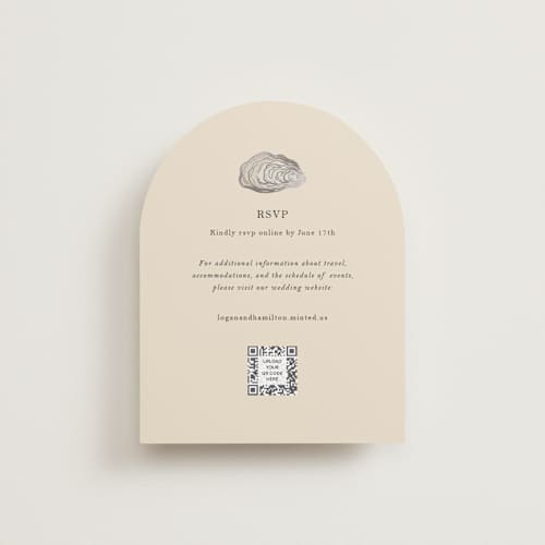 This is a sand rsvp cards with foil pressed by Jennifer Lew called cove printing on signature in standard
