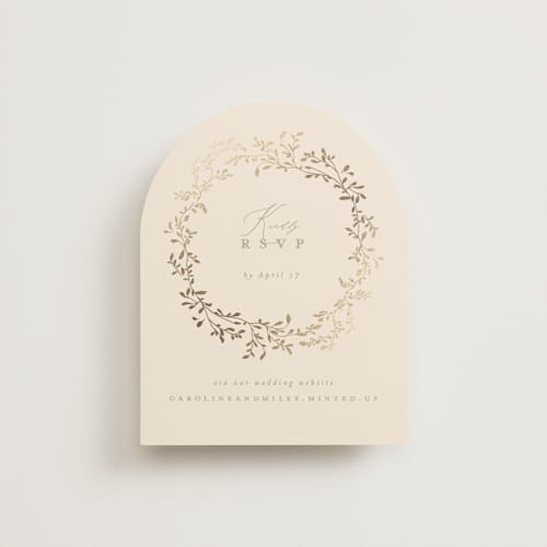This is a sand rsvp cards with foil pressed by Creo Study called leafy garland printing on signature in standard