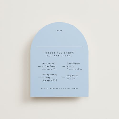This is a sky rsvp cards with standard by Blustery August called tarte tatin printing on signature in standard
