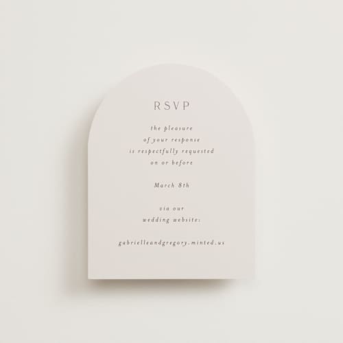 This is a ecru rsvp cards with standard by AK Graphics called palm printing on signature in 4.25x5.5