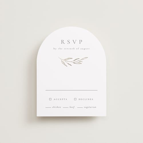 This is a moss rsvp cards with foil pressed by Kelly Schmidt called leaves printing on signature in standard