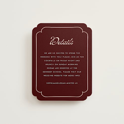 This is a garnet enclosure cards with standard by Morgan Kendall called victorian chic printing on signature in standard