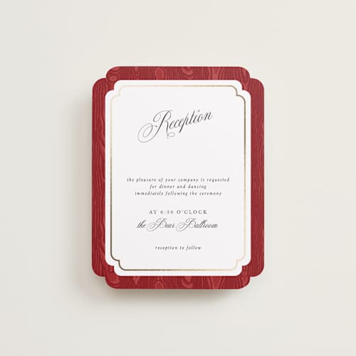 This is a crimson foil stamped wedding invitations with foil pressed by Studio Suku called moiré printing on signature in standard